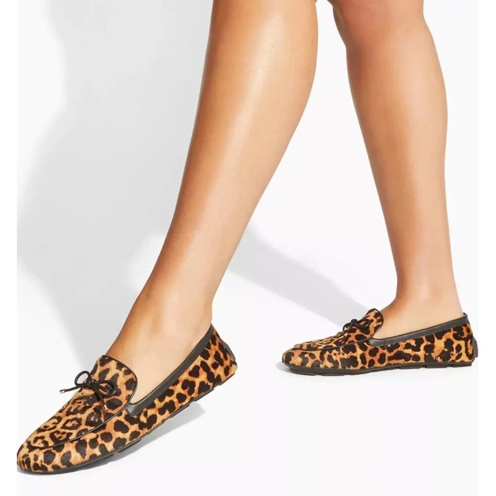Stuart Weitzman Newport Driving Calf Hair Loafers Cheetah Print 6